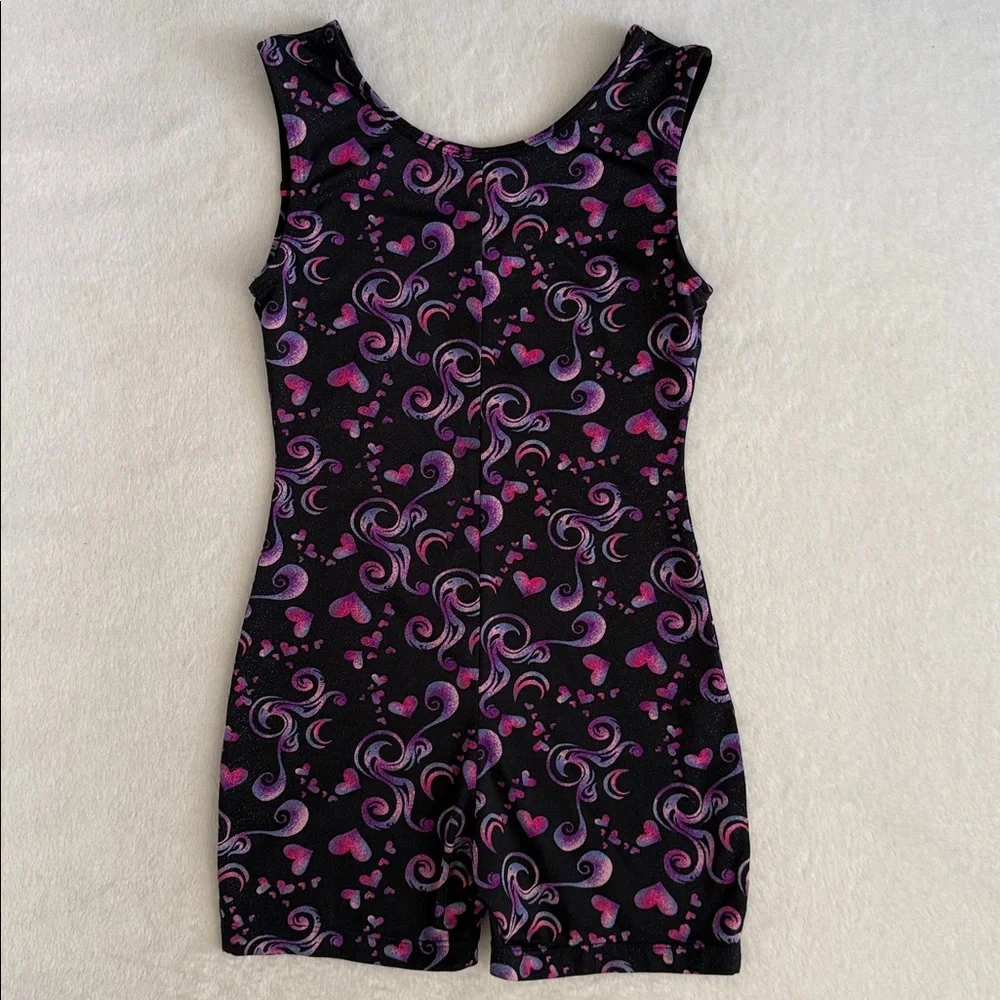 {Danskin} Freestyle | Heart Shimmer Gymnastics Dance Biketard Leotard (M 7/8)